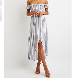Striped Red White & Blue off the shoulder dress!